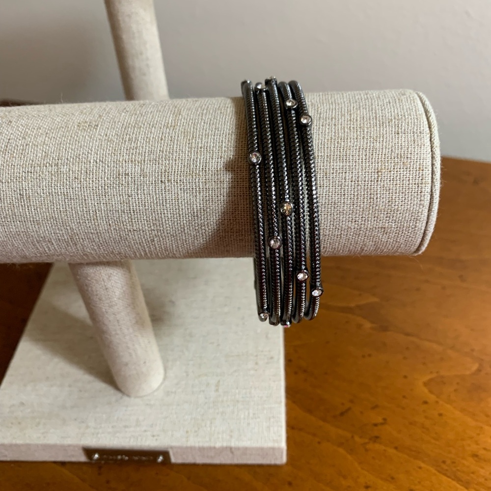 Plus size Set of 5 Gunmetal gray bangles with “ bling”